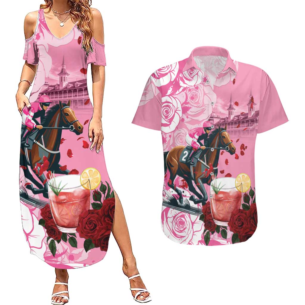 Kentucky Horse Racing Couples Matching Summer Maxi Dress and Hawaiian Shirt Churchill Downs Derby Strawberry Mint Julep Cocktail