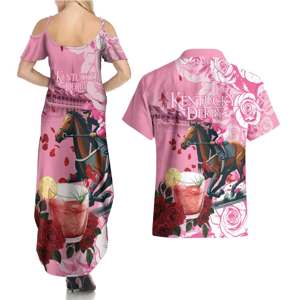 Kentucky Horse Racing Couples Matching Summer Maxi Dress and Hawaiian Shirt Churchill Downs Derby Strawberry Mint Julep Cocktail