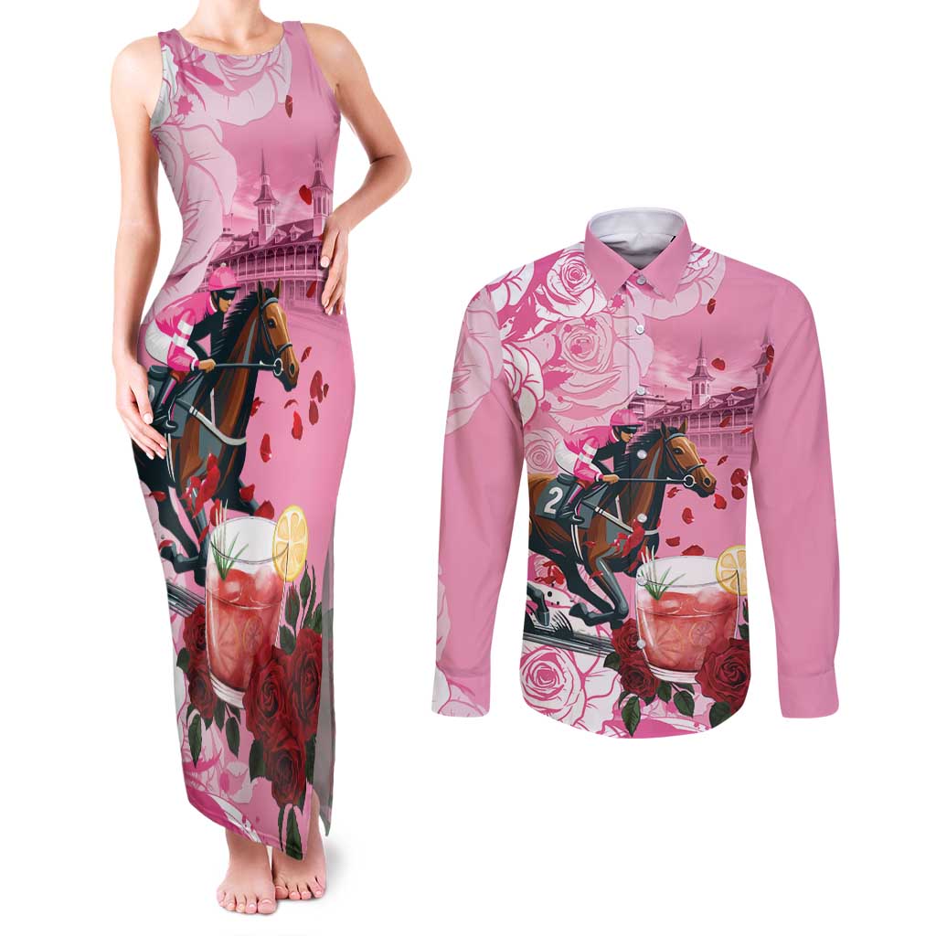 Kentucky Horse Racing Couples Matching Tank Maxi Dress and Long Sleeve Button Shirt Churchill Downs Derby Strawberry Mint Julep Cocktail