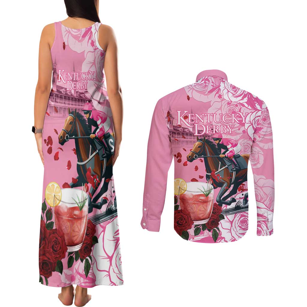 Kentucky Horse Racing Couples Matching Tank Maxi Dress and Long Sleeve Button Shirt Churchill Downs Derby Strawberry Mint Julep Cocktail