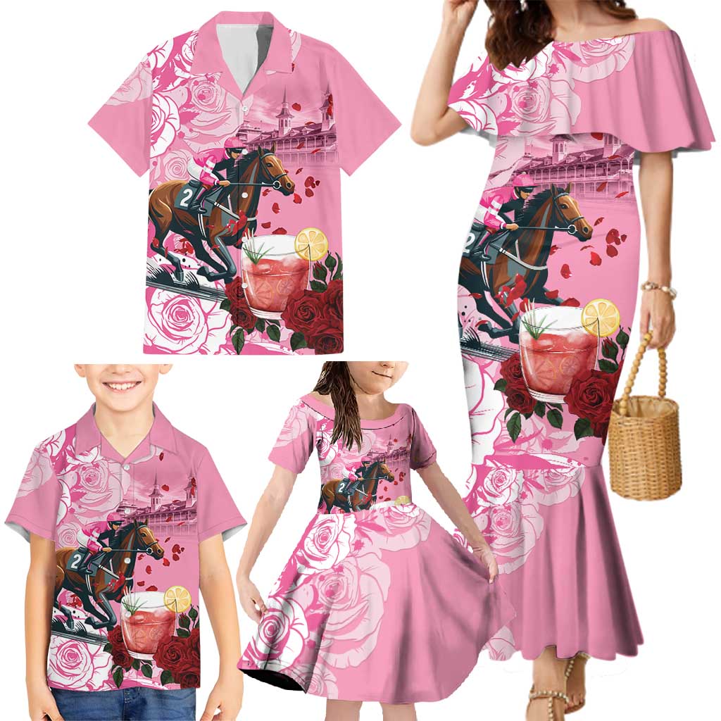 Kentucky Horse Racing Family Matching Mermaid Dress and Hawaiian Shirt Churchill Downs Derby Strawberry Mint Julep Cocktail
