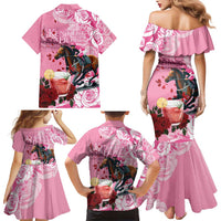 Kentucky Horse Racing Family Matching Mermaid Dress and Hawaiian Shirt Churchill Downs Derby Strawberry Mint Julep Cocktail