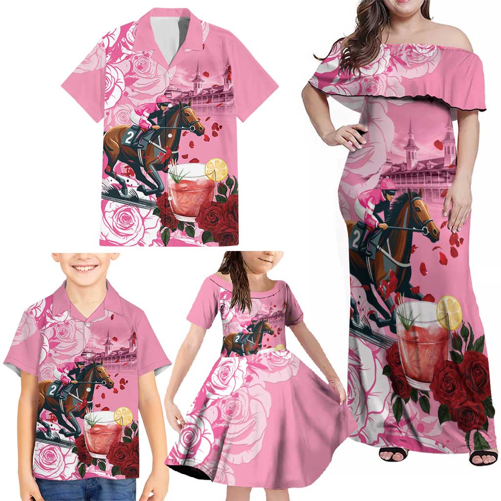 Kentucky Horse Racing Family Matching Off Shoulder Maxi Dress and Hawaiian Shirt Churchill Downs Derby Strawberry Mint Julep Cocktail
