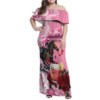 Kentucky Horse Racing Family Matching Off Shoulder Maxi Dress and Hawaiian Shirt Churchill Downs Derby Strawberry Mint Julep Cocktail