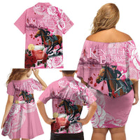 Kentucky Horse Racing Family Matching Off Shoulder Short Dress and Hawaiian Shirt Churchill Downs Derby Strawberry Mint Julep Cocktail