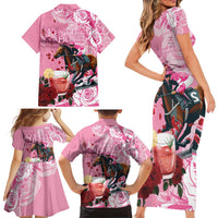 Kentucky Horse Racing Family Matching Short Sleeve Bodycon Dress and Hawaiian Shirt Churchill Downs Derby Strawberry Mint Julep Cocktail
