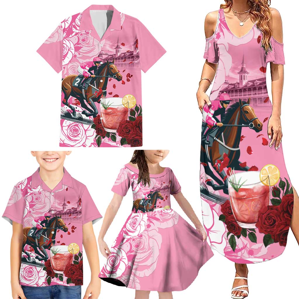 Kentucky Horse Racing Family Matching Summer Maxi Dress and Hawaiian Shirt Churchill Downs Derby Strawberry Mint Julep Cocktail