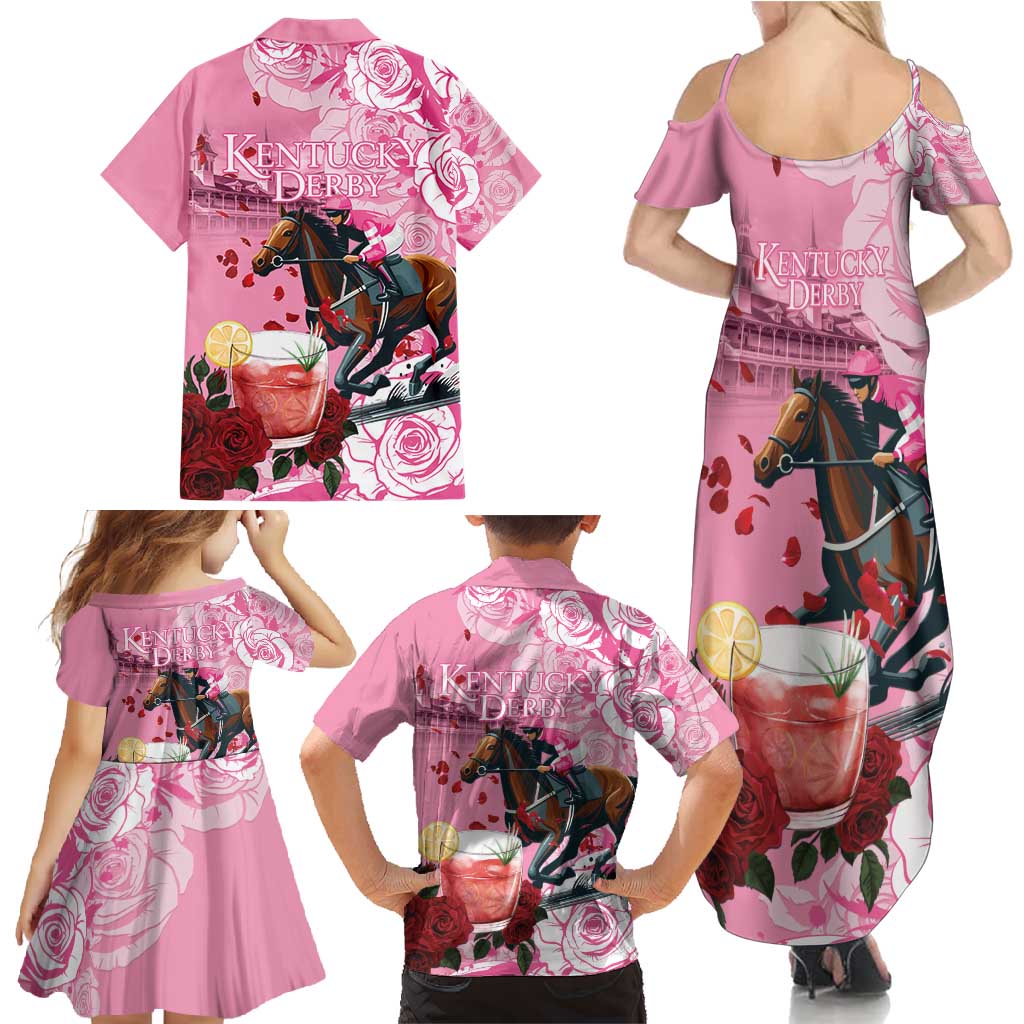 Kentucky Horse Racing Family Matching Summer Maxi Dress and Hawaiian Shirt Churchill Downs Derby Strawberry Mint Julep Cocktail