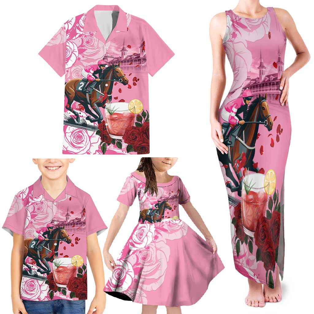 Kentucky Horse Racing Family Matching Tank Maxi Dress and Hawaiian Shirt Churchill Downs Derby Strawberry Mint Julep Cocktail
