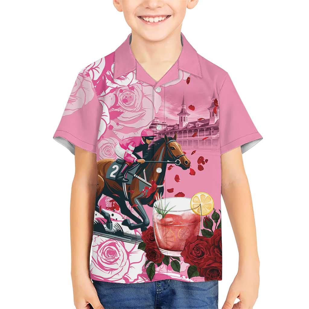 Kentucky Horse Racing Kid Hawaiian Shirt Churchill Downs Derby Strawberry Mint Julep Cocktail