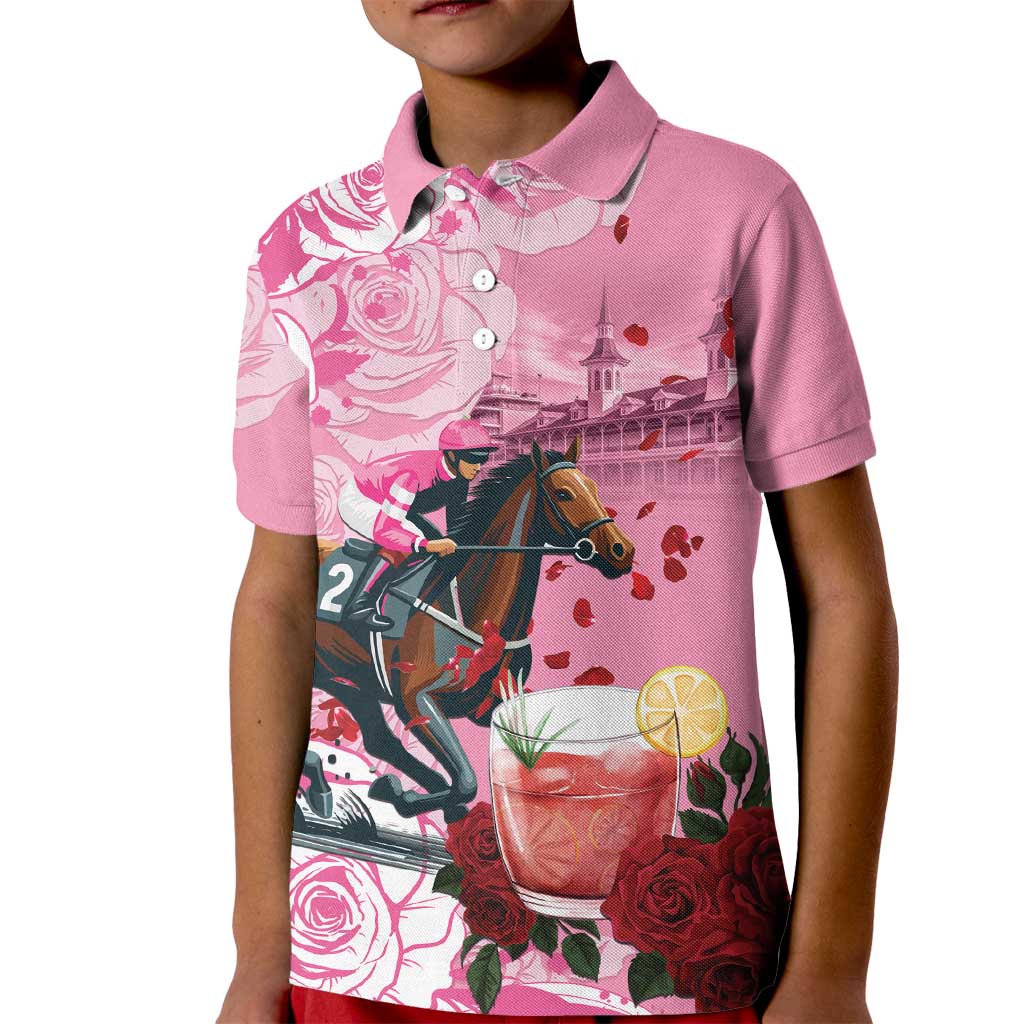 Kentucky Horse Racing Kid Polo Shirt Churchill Downs Derby Strawberry Mint Julep Cocktail