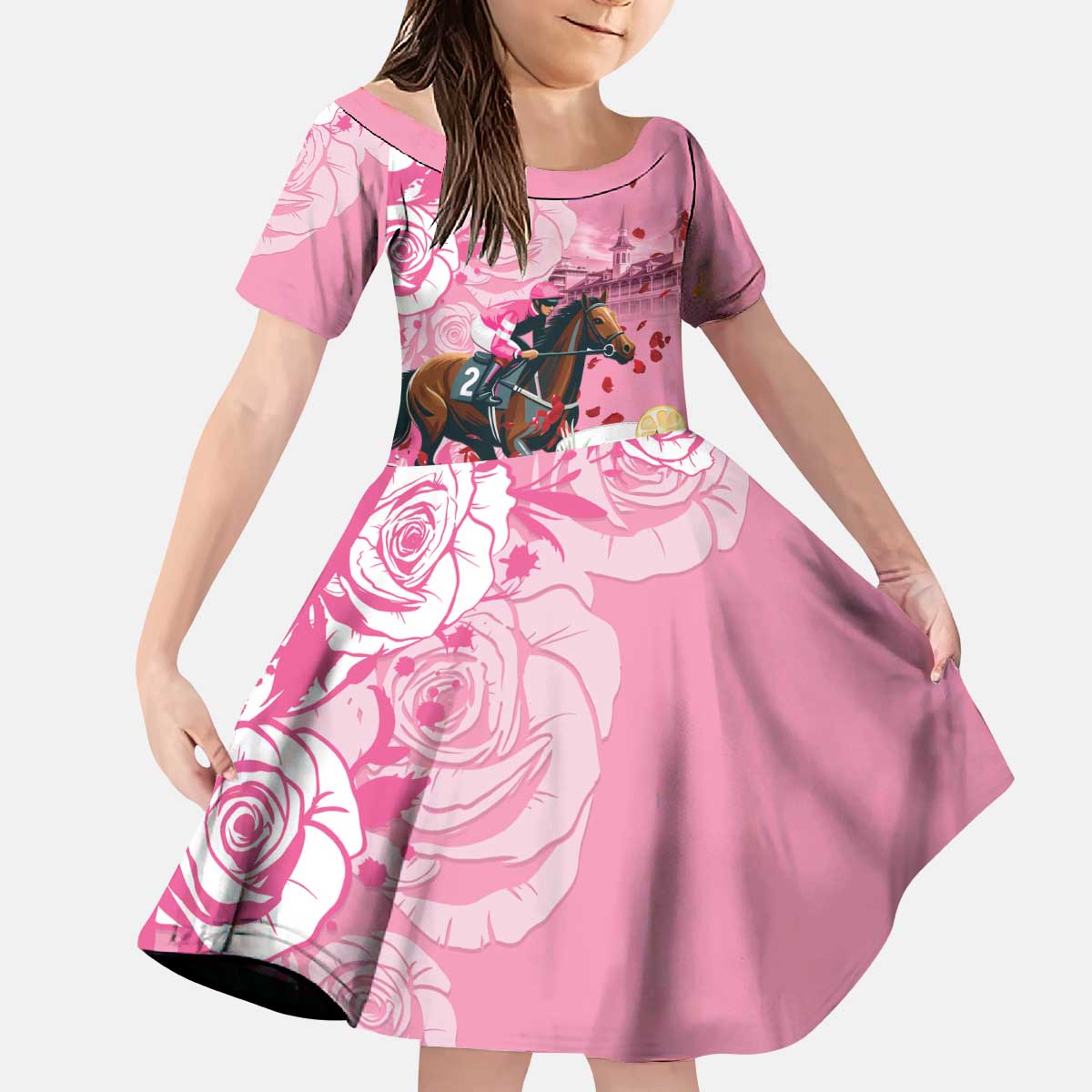 Kentucky Horse Racing Kid Short Sleeve Dress Churchill Downs Derby Strawberry Mint Julep Cocktail