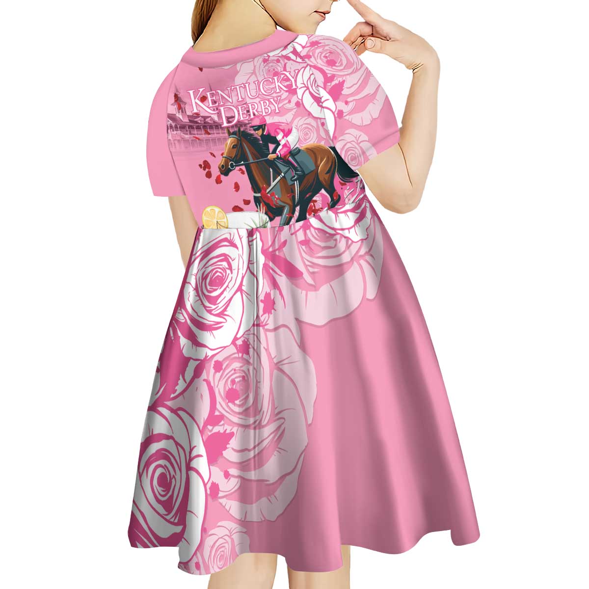 Kentucky Horse Racing Kid Short Sleeve Dress Churchill Downs Derby Strawberry Mint Julep Cocktail