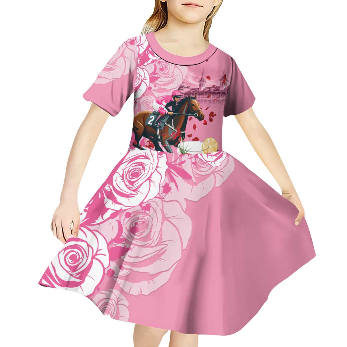 Kentucky Horse Racing Kid Short Sleeve Dress Churchill Downs Derby Strawberry Mint Julep Cocktail
