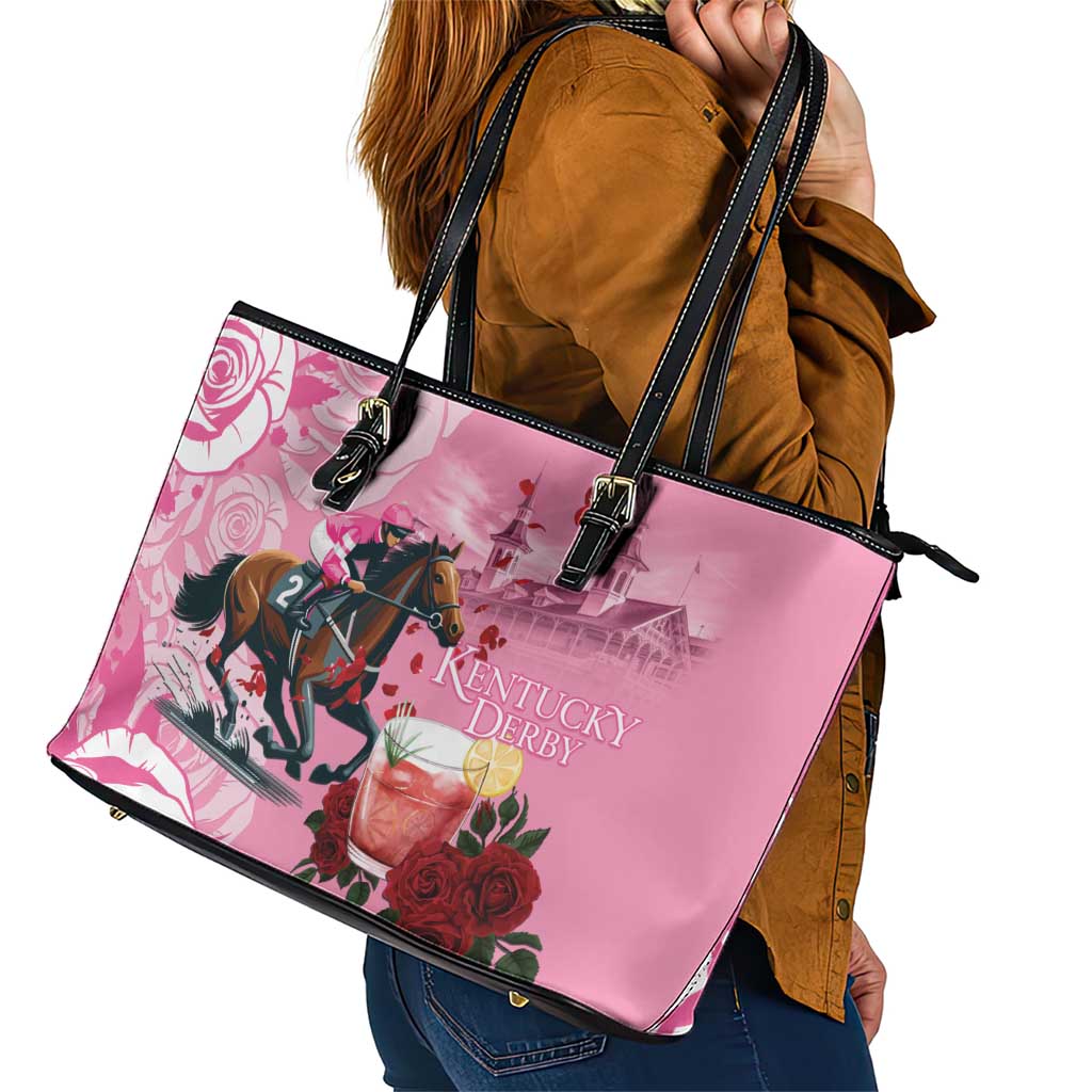 Kentucky Horse Racing Leather Tote Bag Churchill Downs Derby Strawberry Mint Julep Cocktail