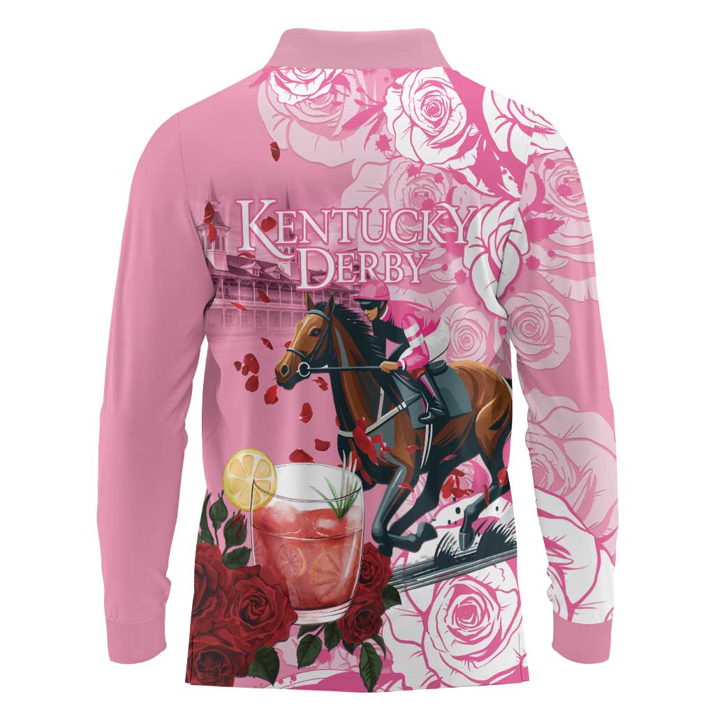 Kentucky Horse Racing Long Sleeve Polo Shirt Churchill Downs Derby Strawberry Mint Julep Cocktail