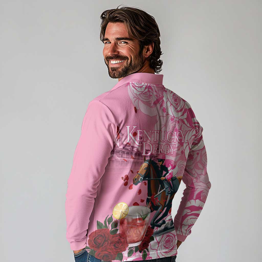 Kentucky Horse Racing Long Sleeve Polo Shirt Churchill Downs Derby Strawberry Mint Julep Cocktail