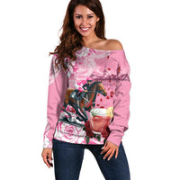 Kentucky Horse Racing Off Shoulder Sweater Churchill Downs Derby Strawberry Mint Julep Cocktail