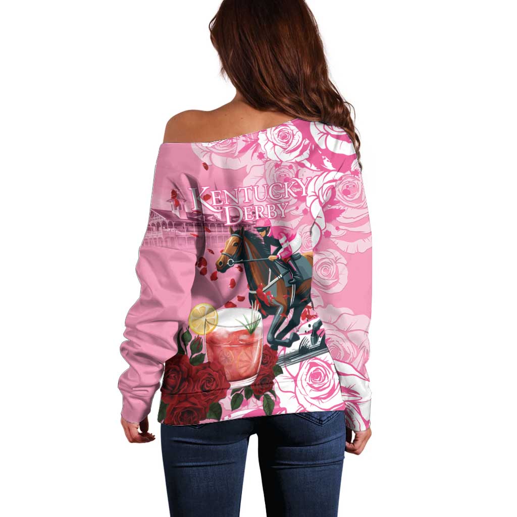 Kentucky Horse Racing Off Shoulder Sweater Churchill Downs Derby Strawberry Mint Julep Cocktail