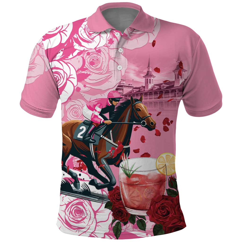 Kentucky Horse Racing Polo Shirt Churchill Downs Derby Strawberry Mint Julep Cocktail