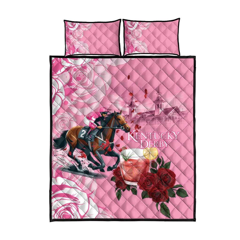Kentucky Horse Racing Quilt Bed Set Churchill Downs Derby Strawberry Mint Julep Cocktail