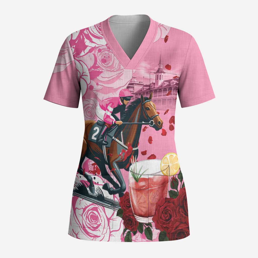 Kentucky Horse Racing Scrub Top Churchill Downs Derby Strawberry Mint Julep Cocktail - Wonder Print Shop