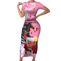 Kentucky Horse Racing Short Sleeve Bodycon Dress Churchill Downs Derby Strawberry Mint Julep Cocktail