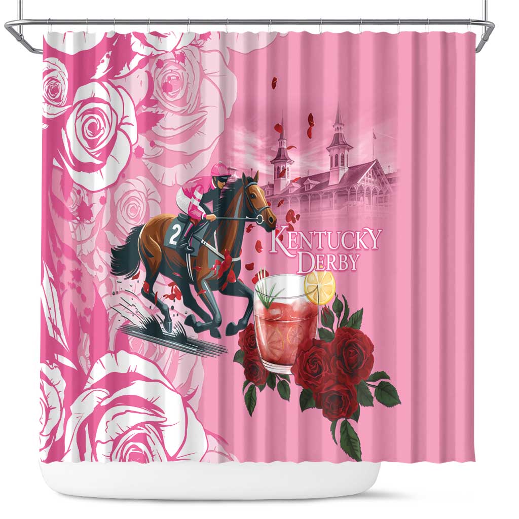 Kentucky Horse Racing Shower Curtain Churchill Downs Derby Strawberry Mint Julep Cocktail