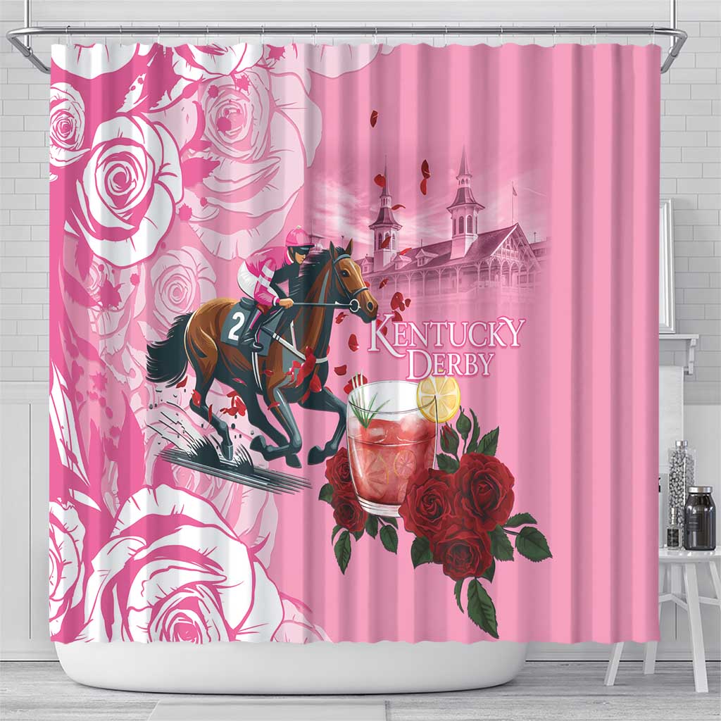Kentucky Horse Racing Shower Curtain Churchill Downs Derby Strawberry Mint Julep Cocktail