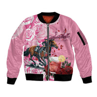 Kentucky Horse Racing Sleeve Zip Bomber Jacket Churchill Downs Derby Strawberry Mint Julep Cocktail