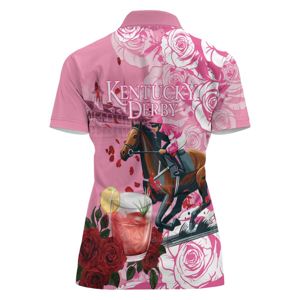 Kentucky Horse Racing Women Polo Shirt Churchill Downs Derby Strawberry Mint Julep Cocktail