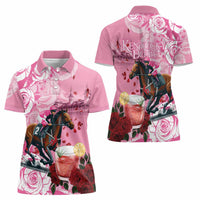 Kentucky Horse Racing Women Polo Shirt Churchill Downs Derby Strawberry Mint Julep Cocktail