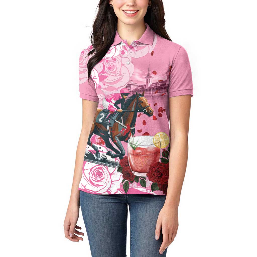 Kentucky Horse Racing Women Polo Shirt Churchill Downs Derby Strawberry Mint Julep Cocktail