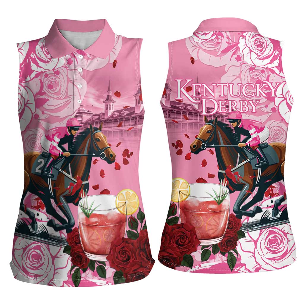 Kentucky Horse Racing Women Sleeveless Polo Shirt Churchill Downs Derby Strawberry Mint Julep Cocktail