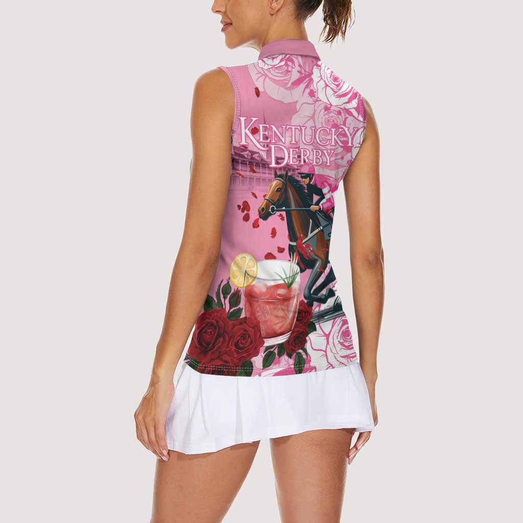 Kentucky Horse Racing Women Sleeveless Polo Shirt Churchill Downs Derby Strawberry Mint Julep Cocktail