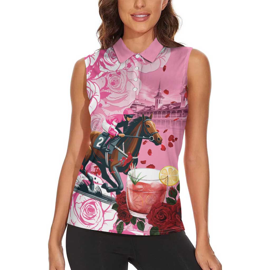 Kentucky Horse Racing Women Sleeveless Polo Shirt Churchill Downs Derby Strawberry Mint Julep Cocktail