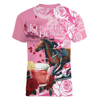 Kentucky Horse Racing Women V-Neck T-Shirt Churchill Downs Derby Strawberry Mint Julep Cocktail