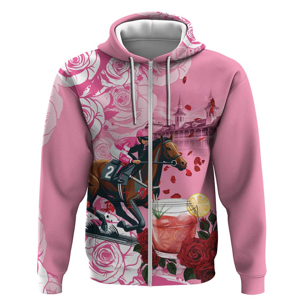 Kentucky Horse Racing Zip Hoodie Churchill Downs Derby Strawberry Mint Julep Cocktail