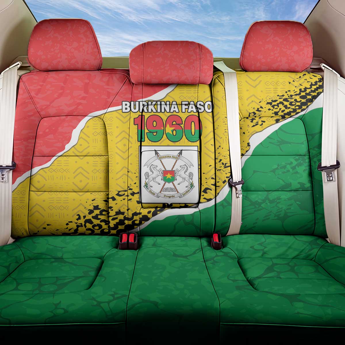 Burkina Faso Independence Day Back Car Seat Cover Coat Of Arms - Grunge Style - Wonder Print Shop