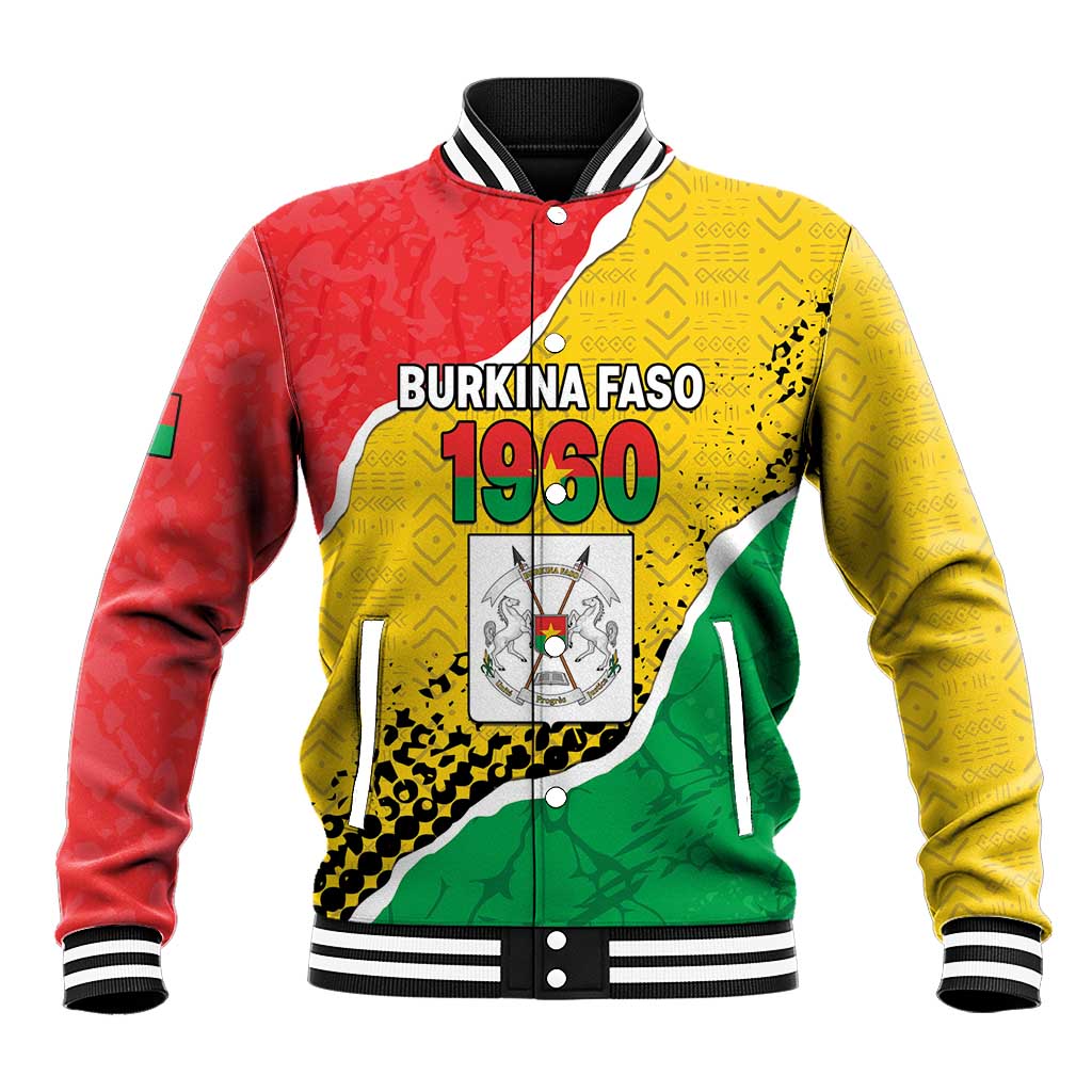 Personalized Burkina Faso Independence Day Baseball Jacket Coat Of Arms - Grunge Style - Wonder Print Shop