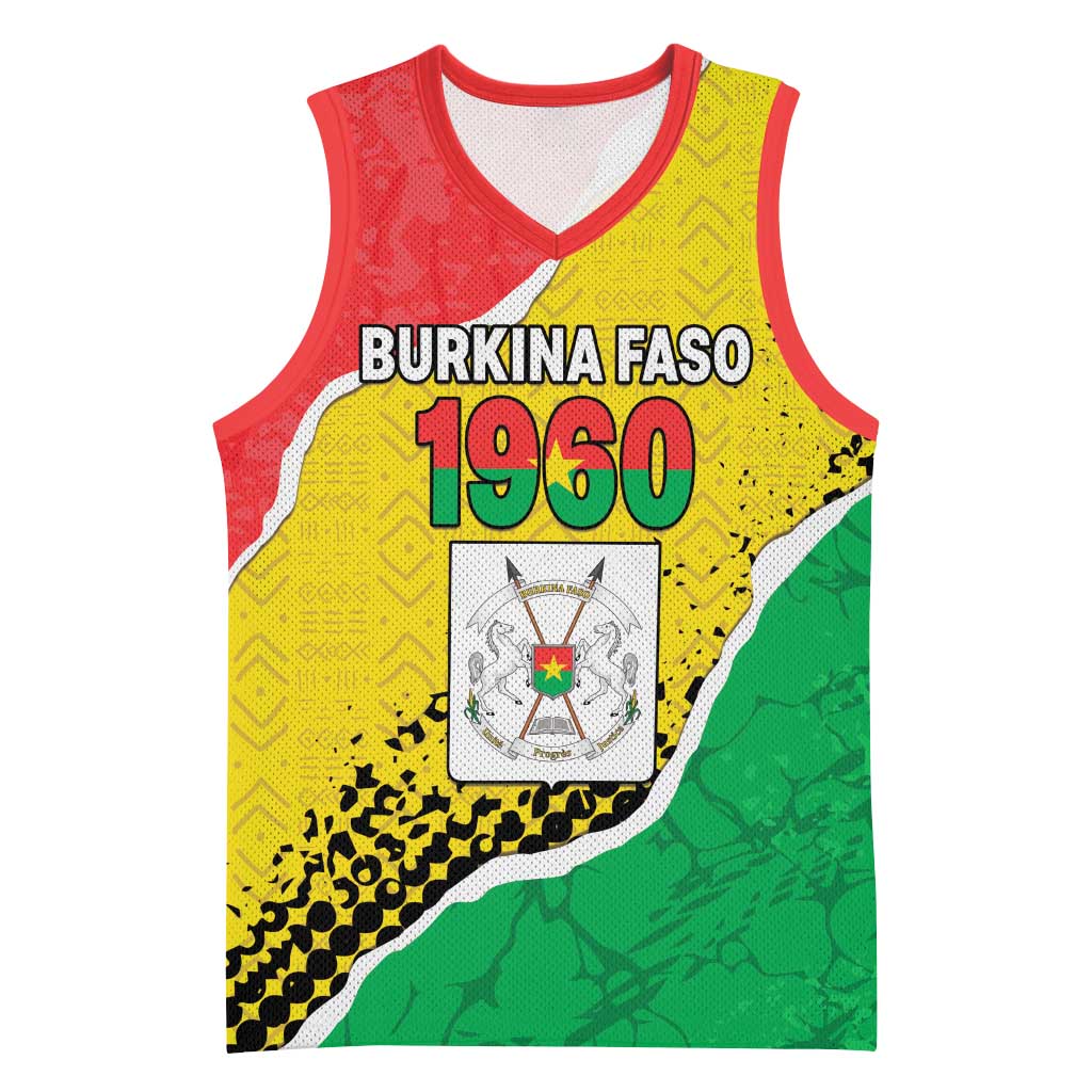 Personalized Burkina Faso Independence Day Basketball Jersey Coat Of Arms - Grunge Style - Wonder Print Shop