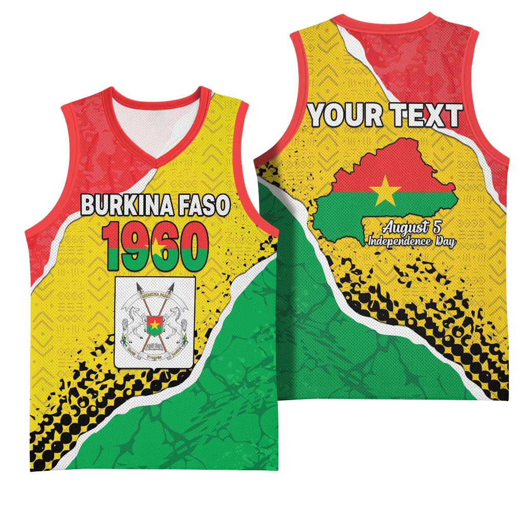 Personalized Burkina Faso Independence Day Basketball Jersey Coat Of Arms - Grunge Style - Wonder Print Shop