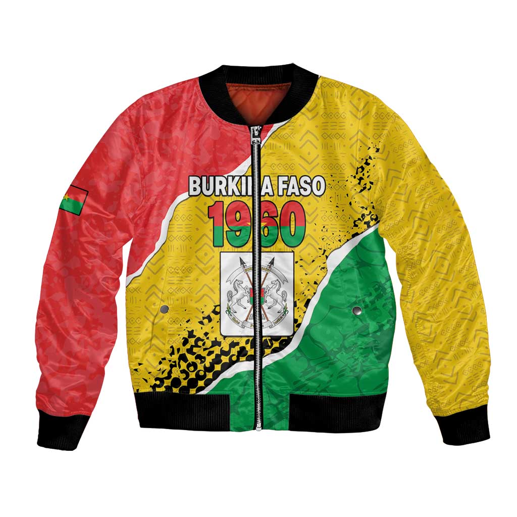 Personalized Burkina Faso Independence Day Bomber Jacket Coat Of Arms - Grunge Style - Wonder Print Shop