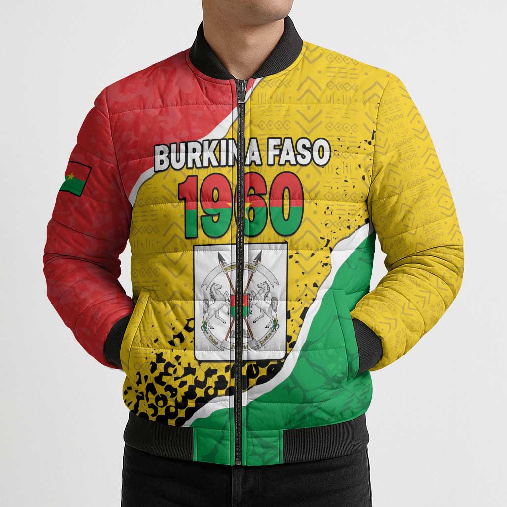 Personalized Burkina Faso Independence Day Bomber Puffer Jacket Coat Of Arms - Grunge Style - Wonder Print Shop