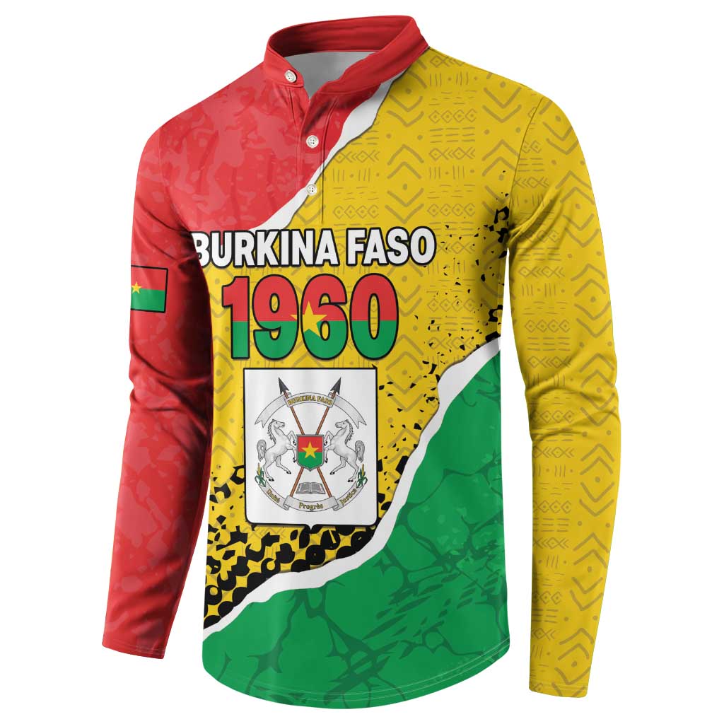 Personalized Burkina Faso Independence Day Button Sweatshirt Coat Of Arms - Grunge Style - Wonder Print Shop