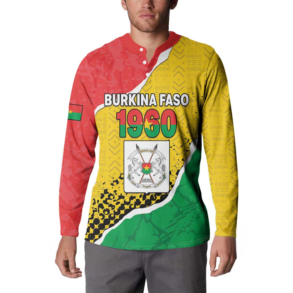 Personalized Burkina Faso Independence Day Button Sweatshirt Coat Of Arms - Grunge Style - Wonder Print Shop