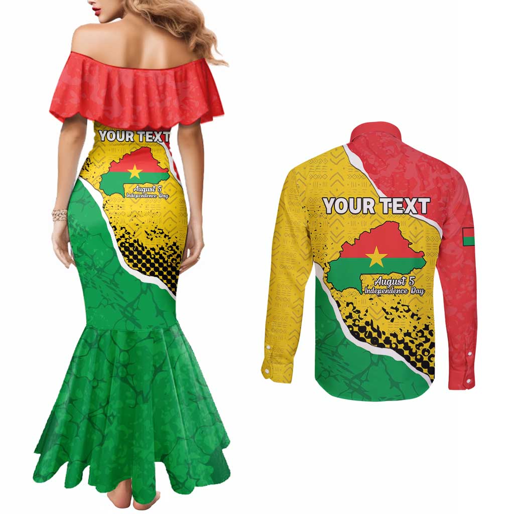 Personalized Burkina Faso Independence Day Couples Matching Mermaid Dress and Long Sleeve Button Shirt Coat Of Arms - Grunge Style - Wonder Print Shop