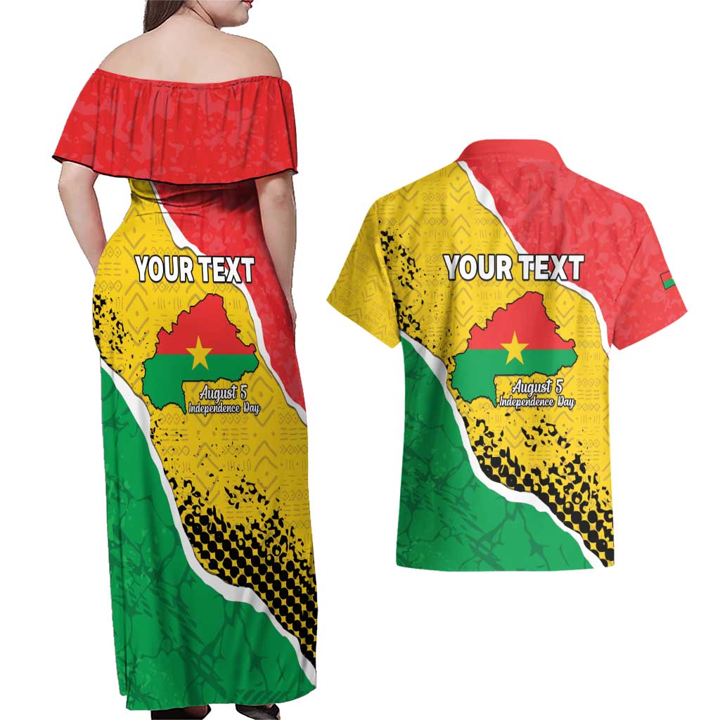 Personalized Burkina Faso Independence Day Couples Matching Off Shoulder Maxi Dress and Hawaiian Shirt Coat Of Arms - Grunge Style - Wonder Print Shop