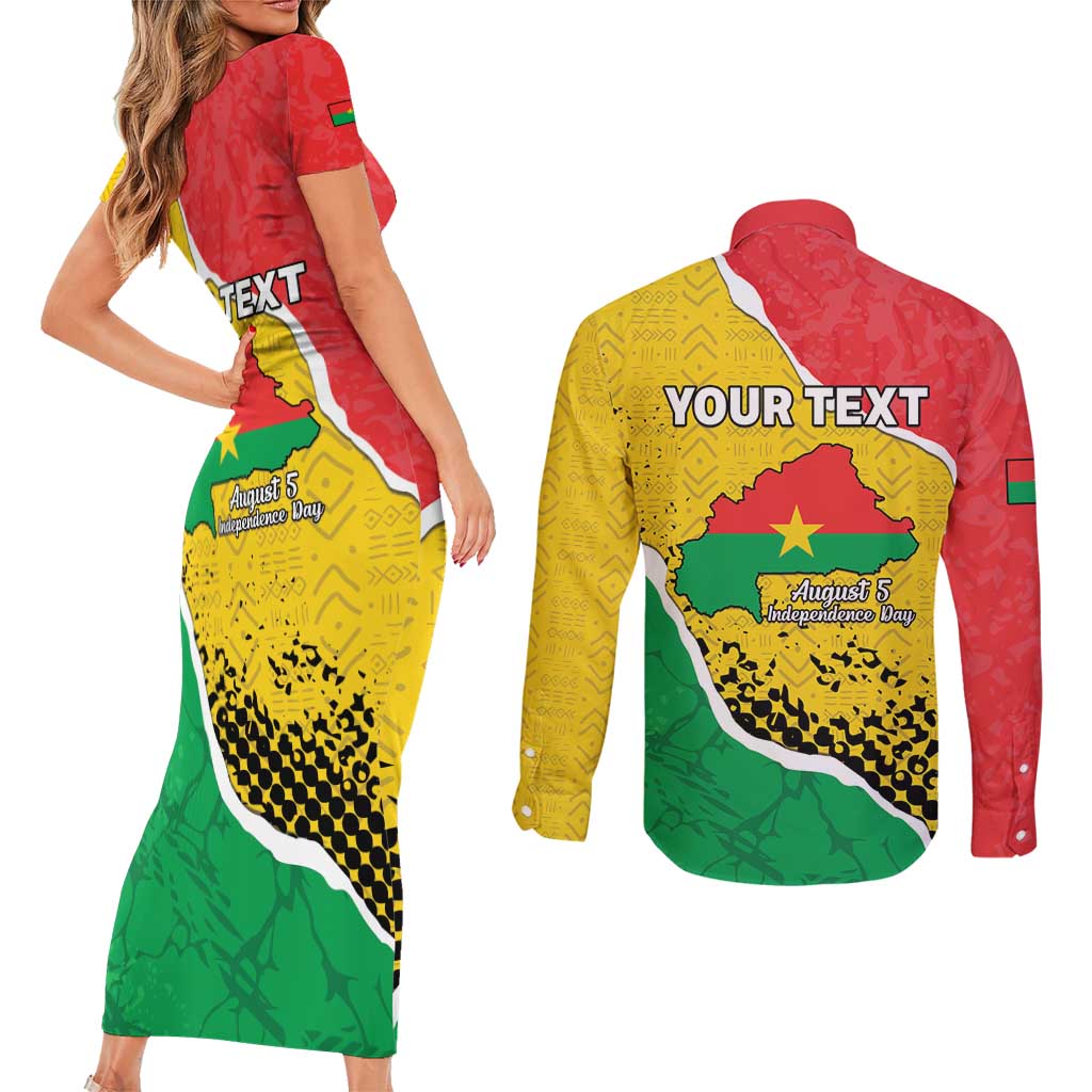 Personalized Burkina Faso Independence Day Couples Matching Short Sleeve Bodycon Dress and Long Sleeve Button Shirt Coat Of Arms - Grunge Style - Wonder Print Shop
