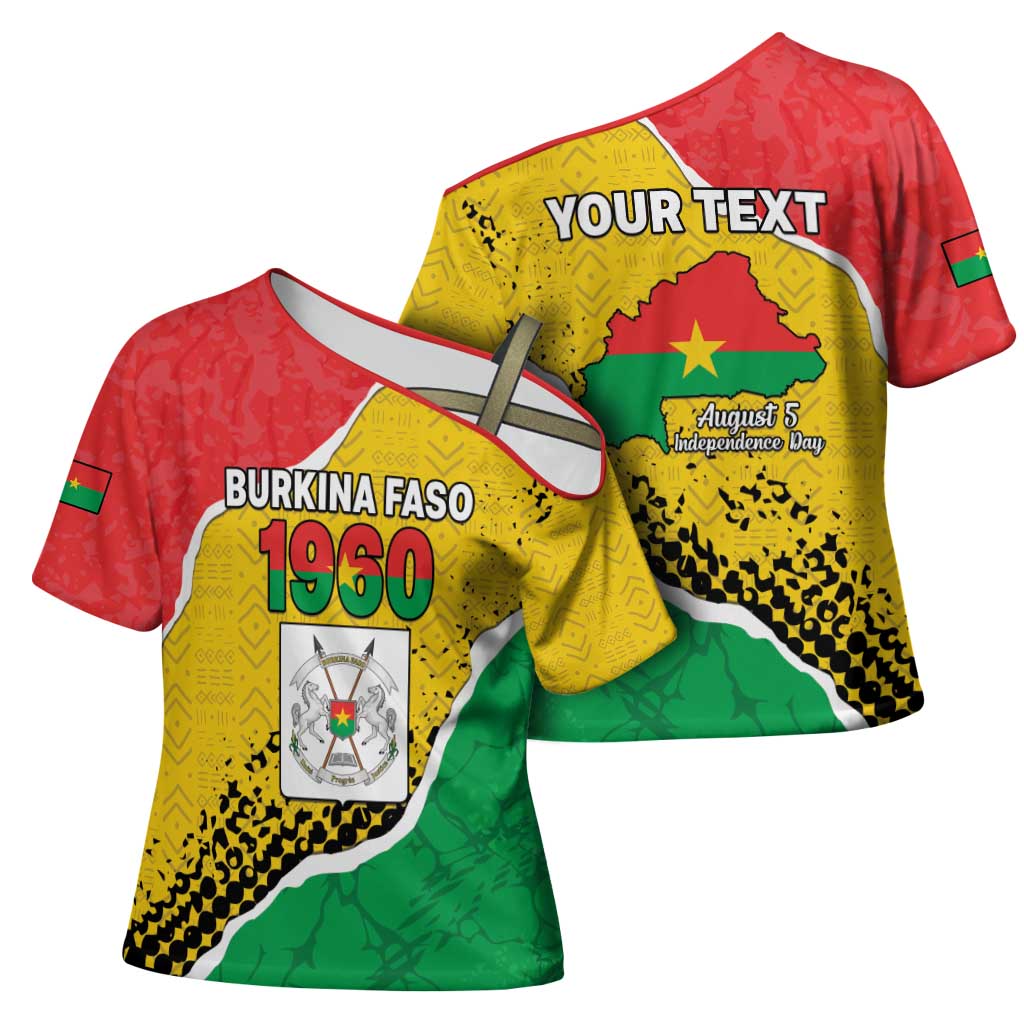 Personalized Burkina Faso Independence Day Cross Shoulder Shirt Coat Of Arms - Grunge Style - Wonder Print Shop